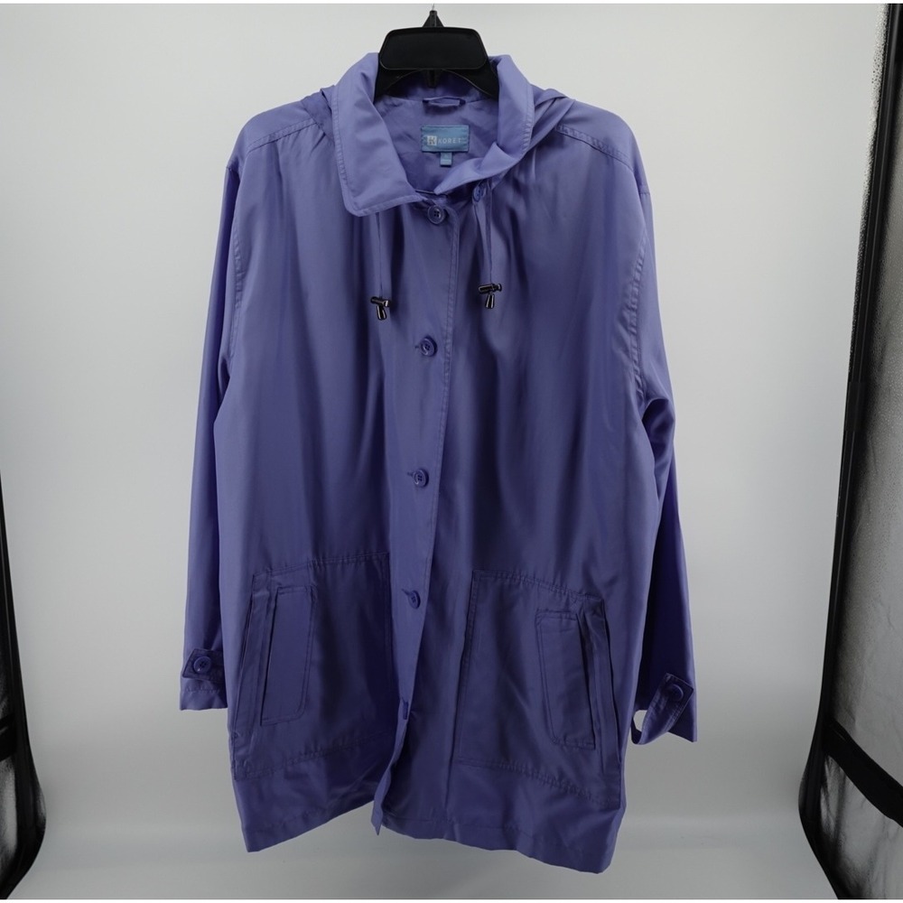 Koret Womens Purple Hooded Rain Jacket Button Front Lightweight XL A09129